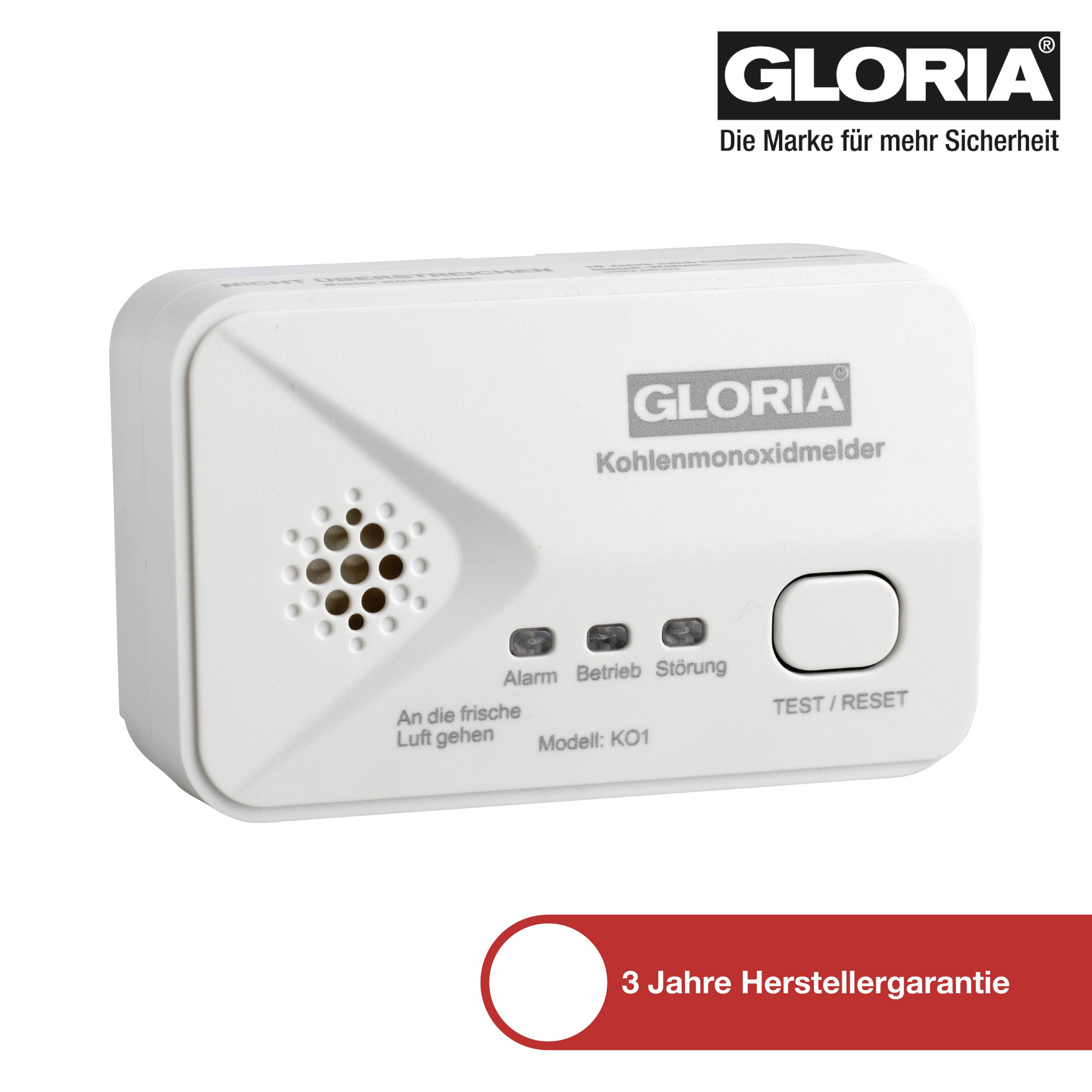 Gloria KO1 Kohlenmonoxid-Melder batteriebetrieben detektiert Kohlenmonoxid
