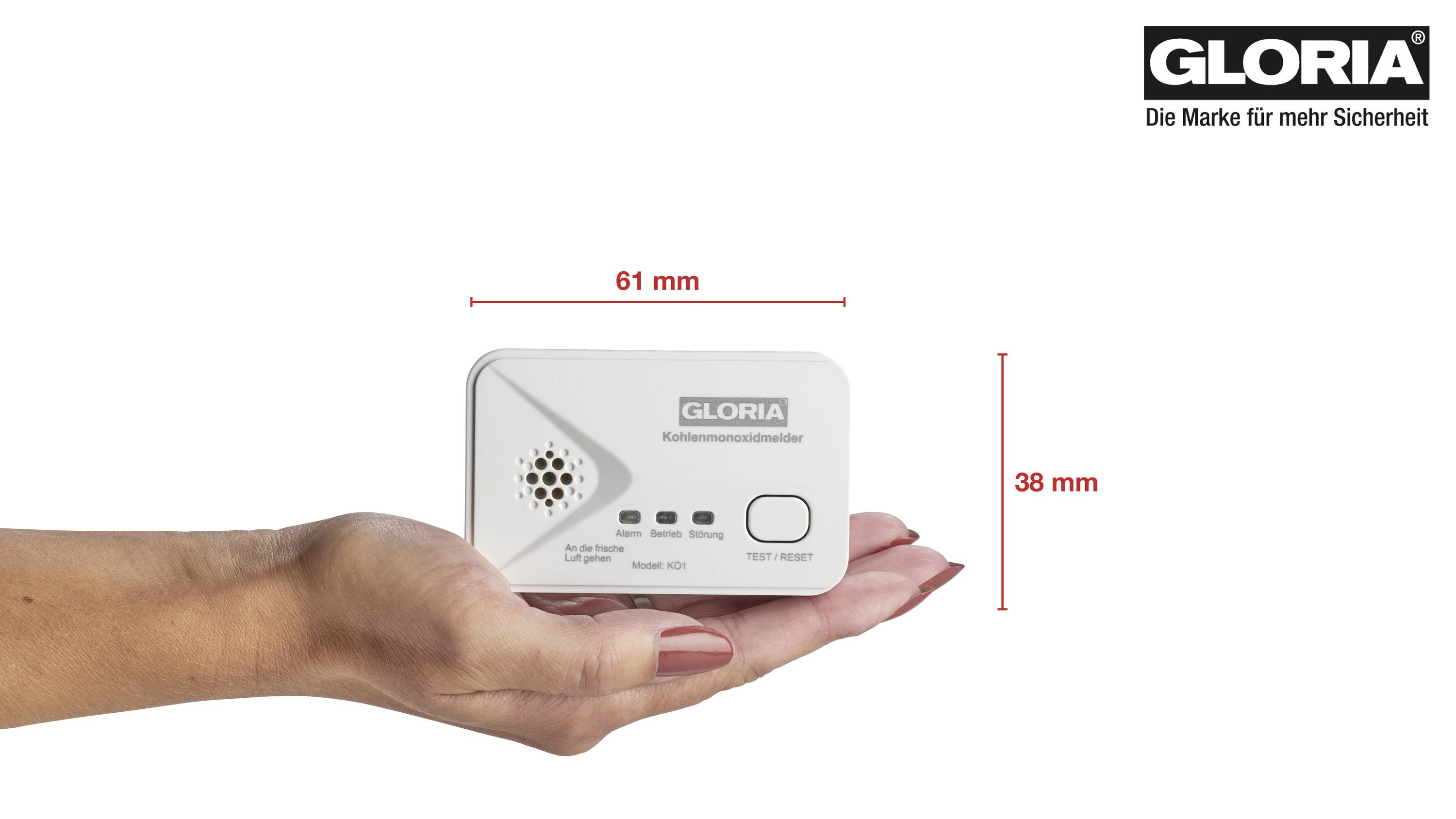Gloria KO1 Kohlenmonoxid-Melder batteriebetrieben detektiert Kohlenmonoxid