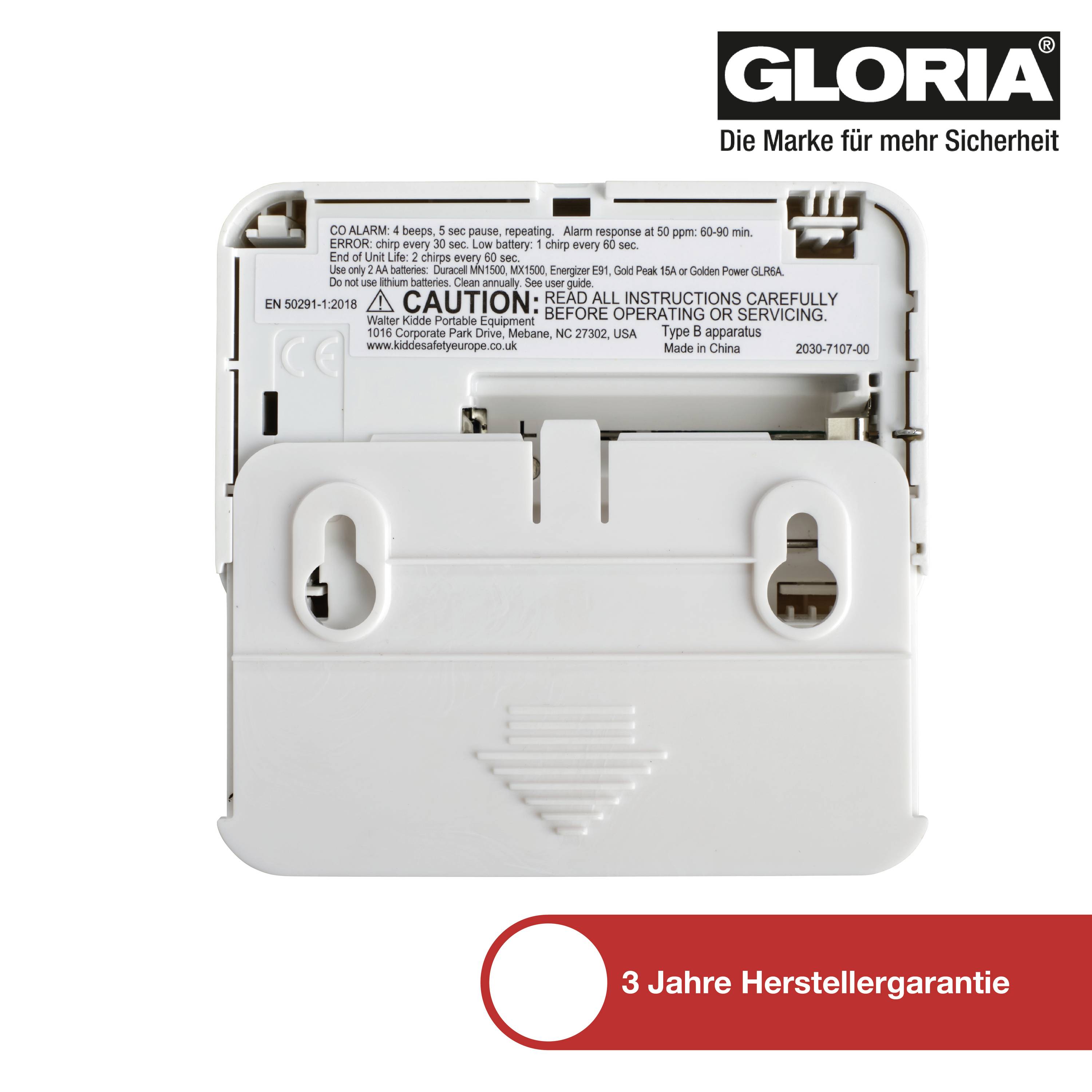 Gloria KO1 Kohlenmonoxid-Melder batteriebetrieben detektiert Kohlenmonoxid