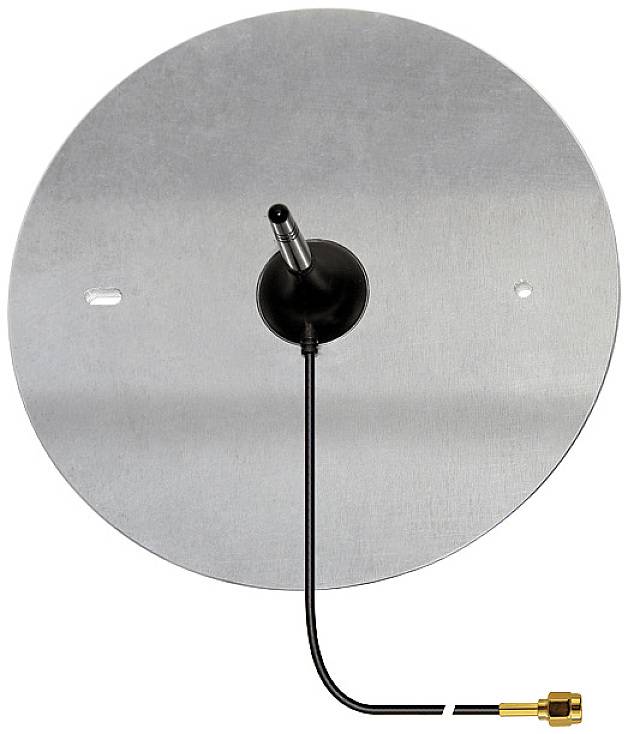 Runde Metallplatte mit zentralem Sensor und herausgeführt Kabel mit Stecker, möglicherweise Teil eines Temperaturmesssystems.