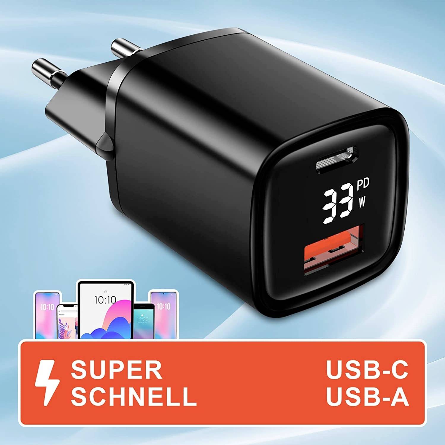Eaxus Dual Port USB Ladegerät 33W 1x USB-A, 1x USB-C® Schwarz Innenbereich