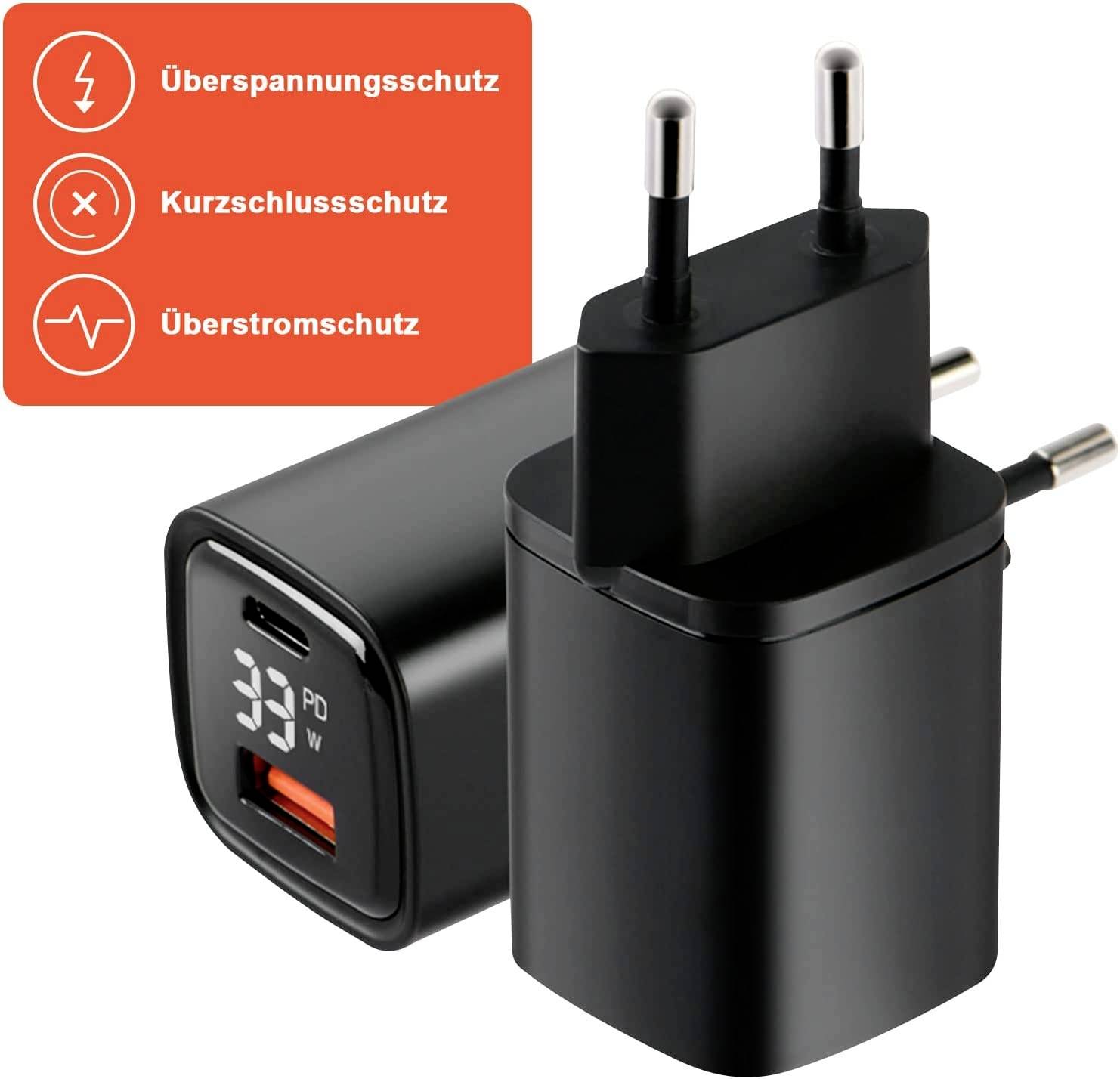 Eaxus Dual Port USB Ladegerät 33W 1x USB-A, 1x USB-C® Schwarz Innenbereich