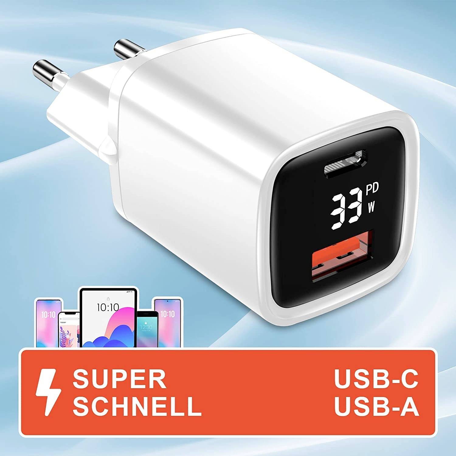 Eaxus Dual Port USB Ladegerät 33W 1x USB-A, 1x USB-C® Weiß Innenbereich