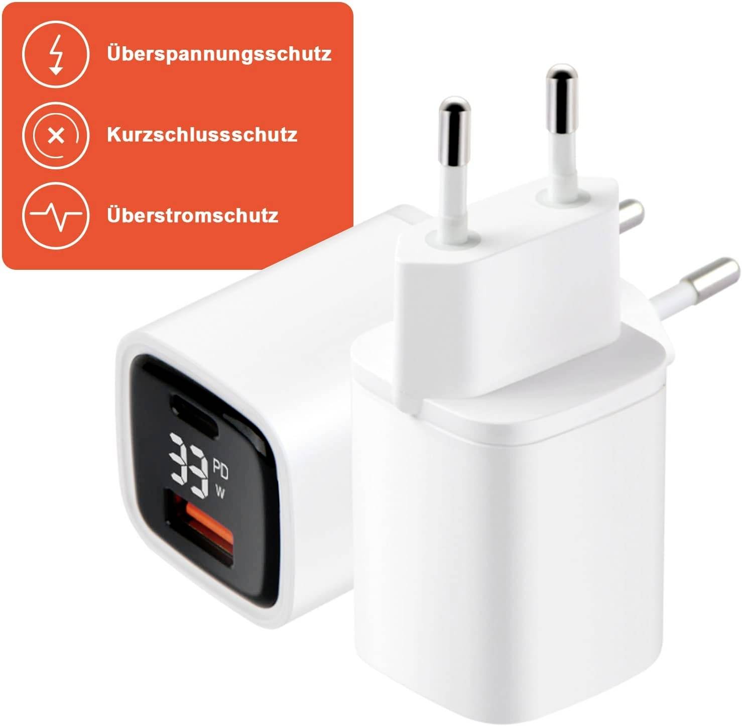 Eaxus Dual Port USB Ladegerät 33W 1x USB-A, 1x USB-C® Weiß Innenbereich