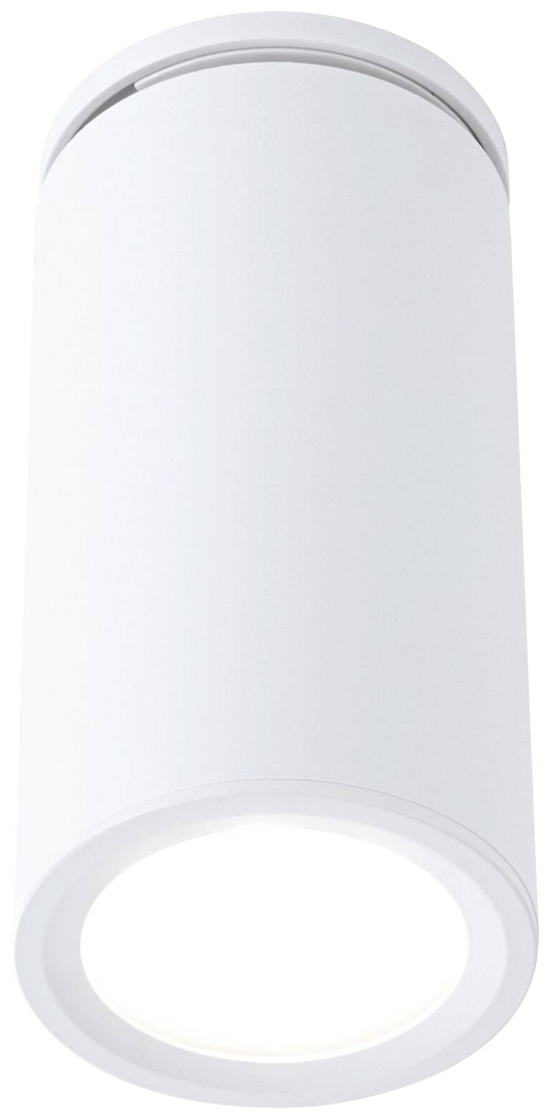 Weiße zylindrische Deckenleuchte mit modernem Design, strahlt helles Licht aus. Ideal für moderne Innenräume.