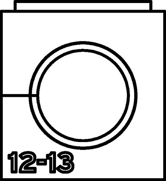 Waschmaschine-Symbol mit der Aufschrift '12-13' unten links.