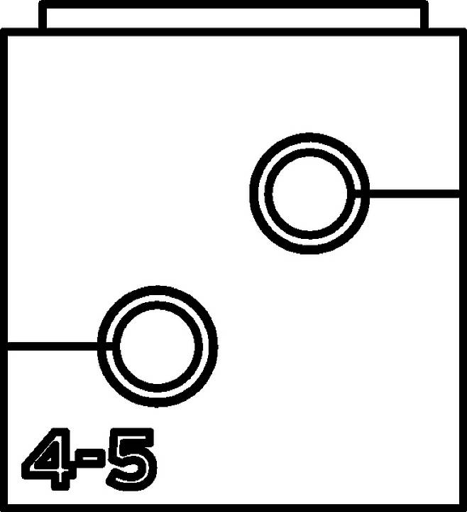 Quadratisches Diagramm mit zwei Kreisen und der Zahl '4-5' in der linken unteren Ecke.