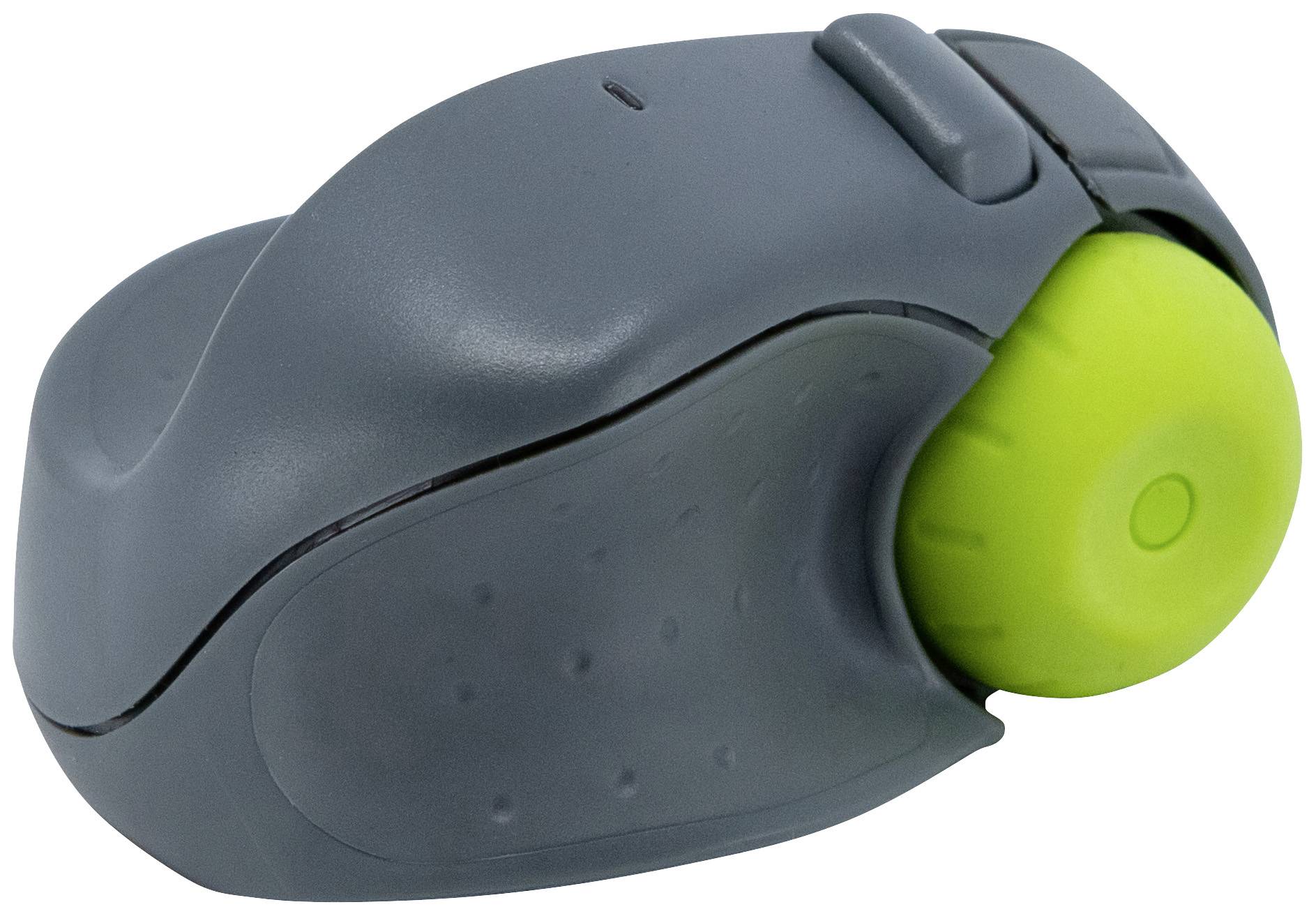 Graue ergonomische Computermaus mit leuchtend grünem Scrollrad. Ideal für komfortables und effizientes Arbeiten.