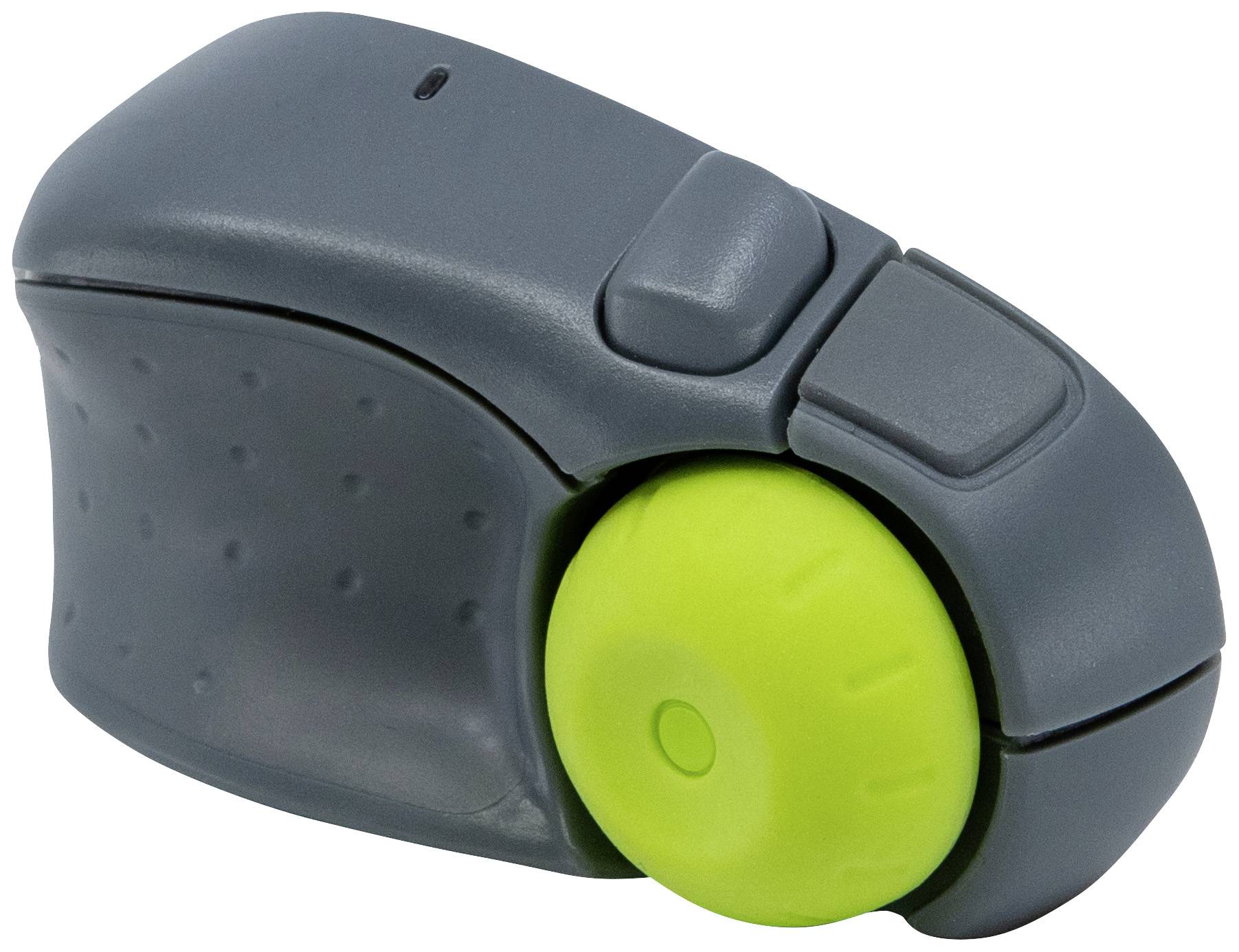 Ein graues, handgehaltenes Rollmesser mit einem grünen Rad, vermutlich zum Schneiden von Papier oder Stoff.