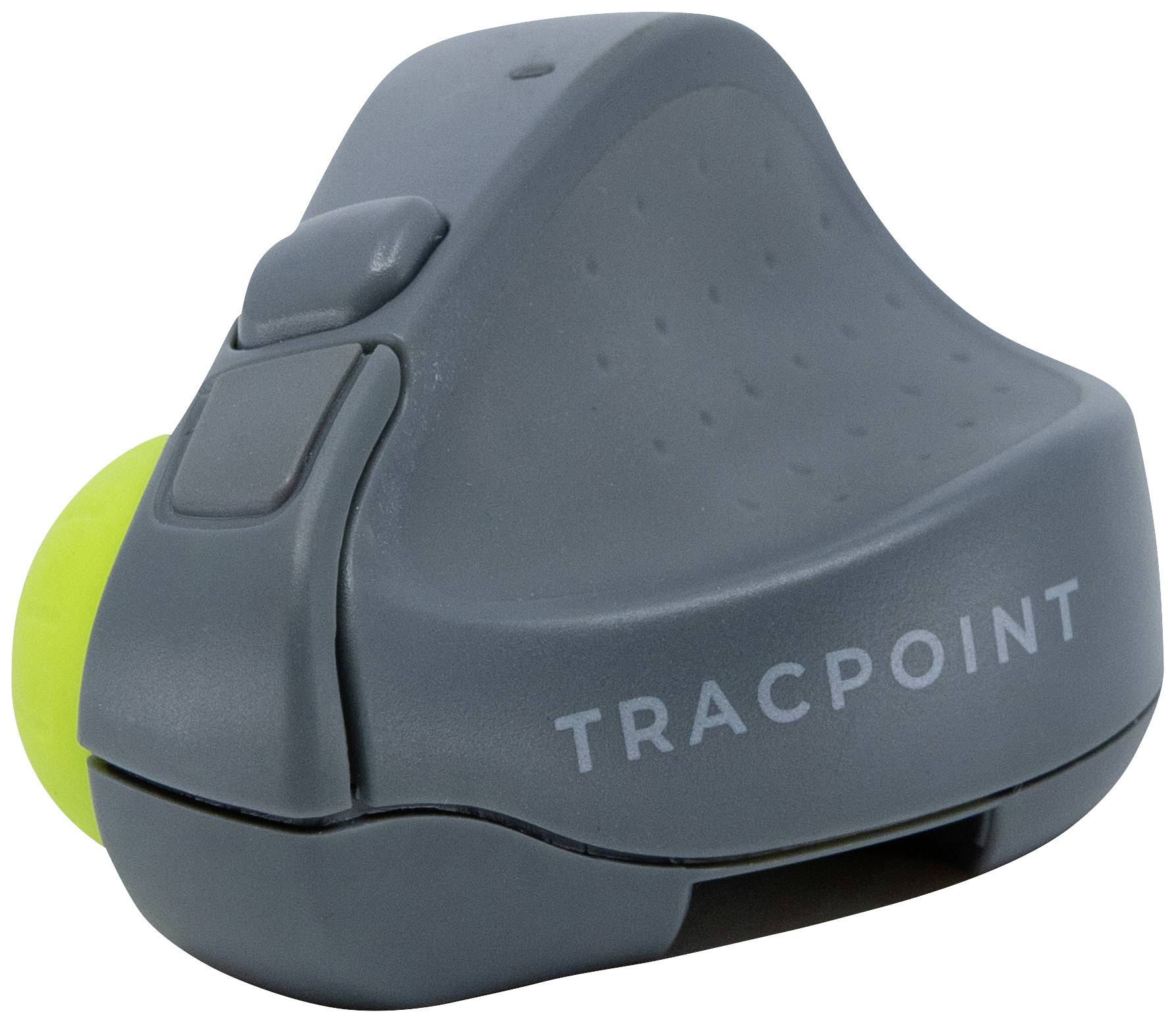 Ein dunkelgrauer ergonomischer Fingersensor mit gelben Elementen und der Aufschrift 'TRACPOINT'. Entworfen für komfortable Nutzung.