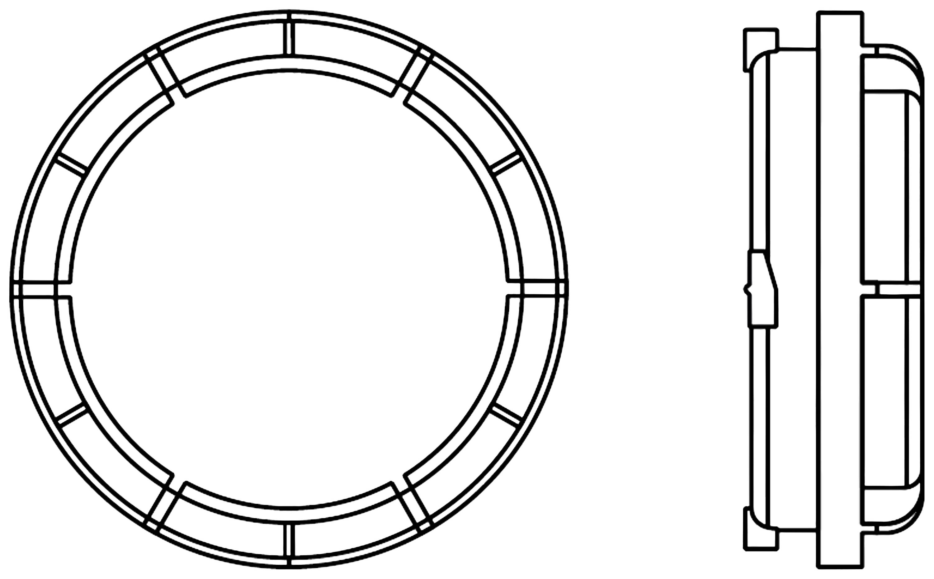 Technische Zeichnung eines runden Dichtungsrings, Vorder- und Seitenansicht, mit Linien zur Darstellung der Dimensionen und Form.