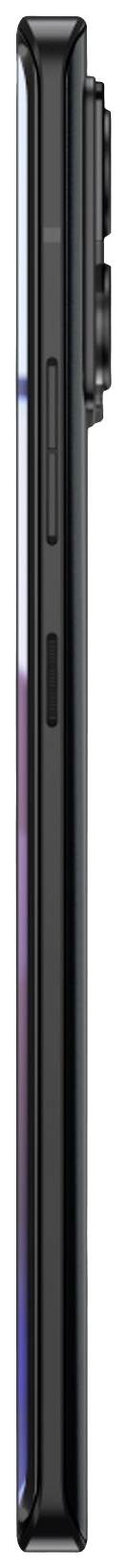 Seitenansicht eines schwarzen Smartphones mit hervorgehobener Kamera und seitlichem Knopf.