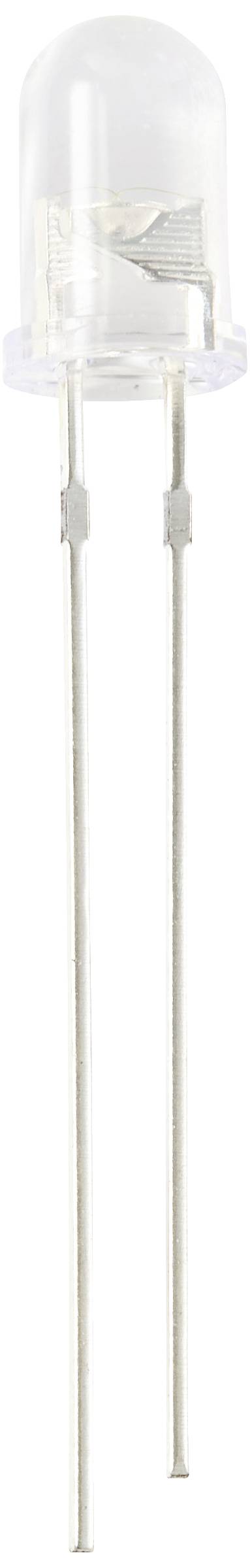 Leuchtdiode mit klarem Gehäuse und zwei Anschlussdrähten, eine ist länger als die andere.
