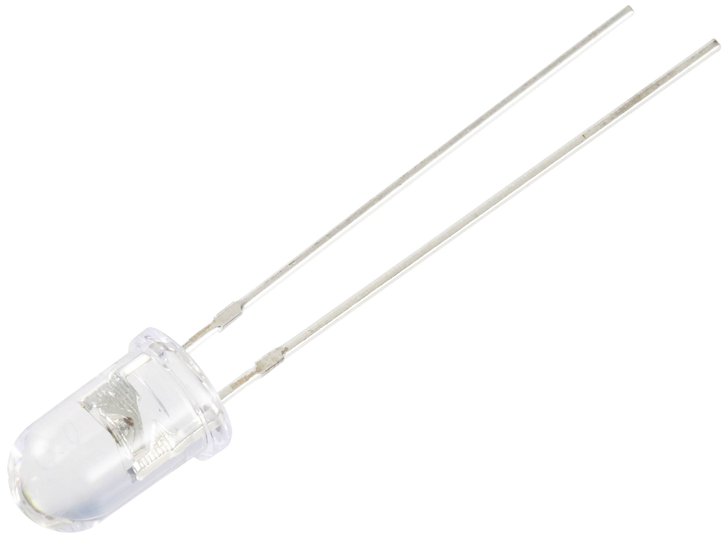 Leuchtdiode (LED) mit zwei Anschlussbeinen, klarer Gehäuseoberteil.
