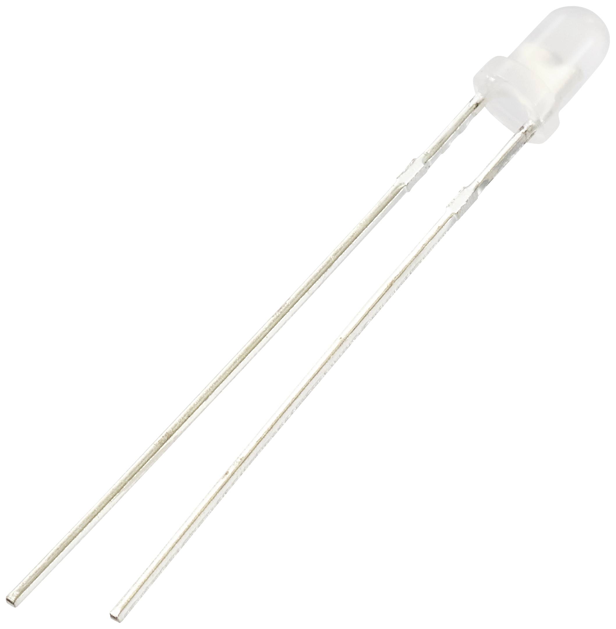 Zwei-Pin-LED in klarer, transparenter Hülle, seitlich liegend.