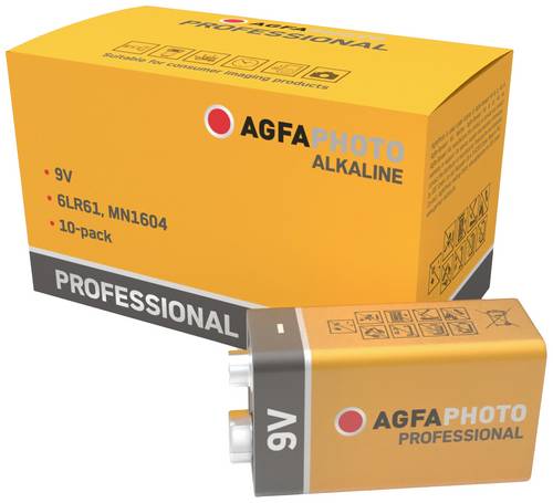 AgfaPhoto Professional 6LR61 9 V Block-Batterie Alkali-Mangan 9 V 10 St.