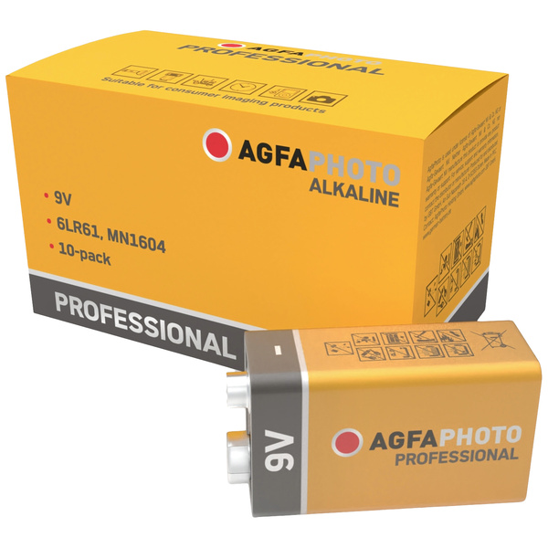 AgfaPhoto Professional 6LR61 9V Block-Batterie Alkali-Mangan 9V 10St.
