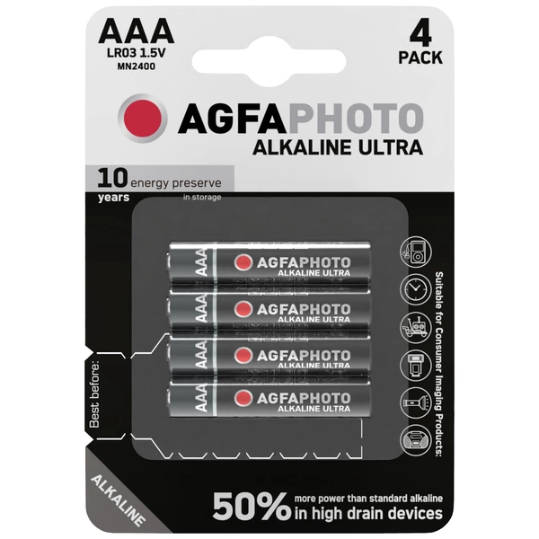AgfaPhoto Ultra LR03 Micro (AAA)-Batterie Alkali-Mangan 1.5V 4St. AgfaPhoto Ultra LR03 Micro (AAA)-Batterie Alkali-Mangan 1.5V 4St.