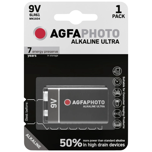 AgfaPhoto Ultra 6LR61 9V Block-Batterie Alkali-Mangan 9V 1St. AgfaPhoto Ultra 6LR61 9V Block-Batterie Alkali-Mangan 9V 1St.