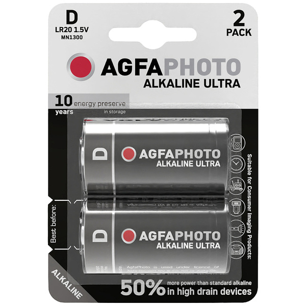 AgfaPhoto Ultra LR20 Mono (D)-Batterie Alkali-Mangan 1.5V 2St.