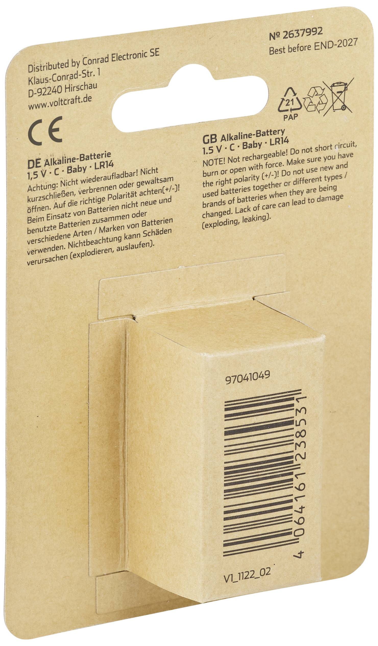 VOLTCRAFT Industrial LR14 Baby (C)-Batterie Alkali-Mangan 8000 mAh 1.5V