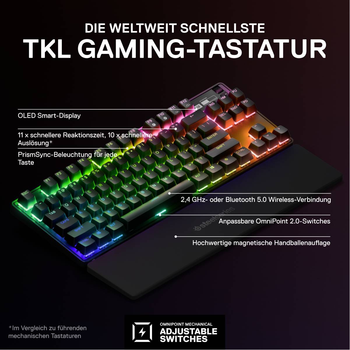 Steelseries Apex Pro WL Kabellos Gaming-Tastatur Deutsch, QWERTZ Schwarz