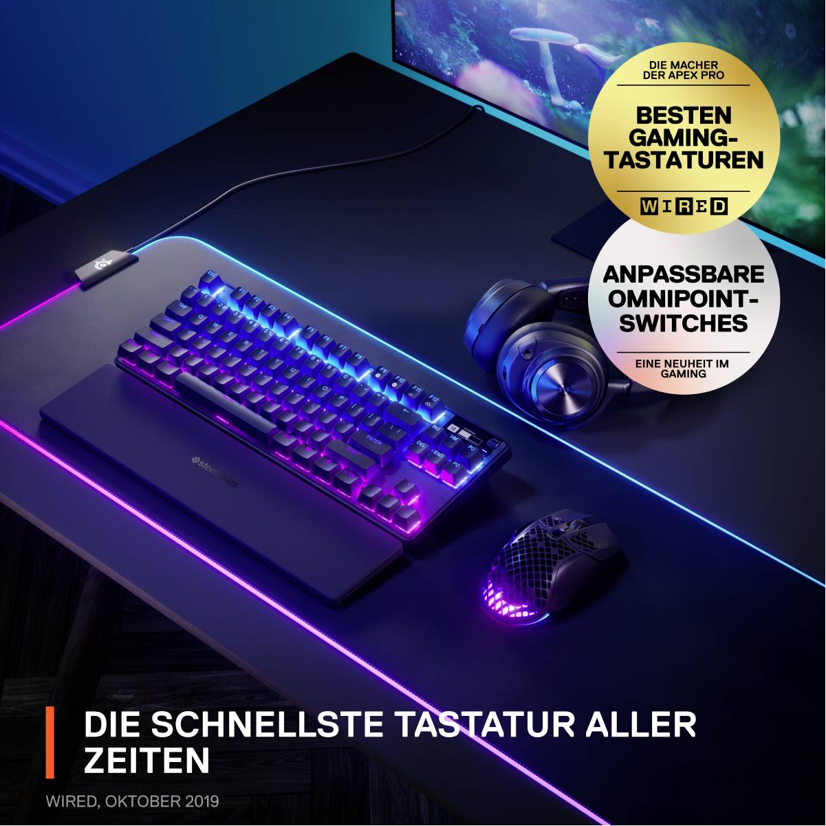 Steelseries Apex Pro WL Kabellos Gaming-Tastatur Deutsch, QWERTZ Schwarz