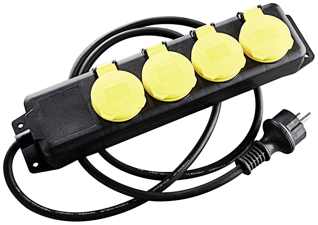 Heitronic 45058 Steckdosenleiste ohne Schalter Schwarz/Gelb erhöhter Berührungsschutz