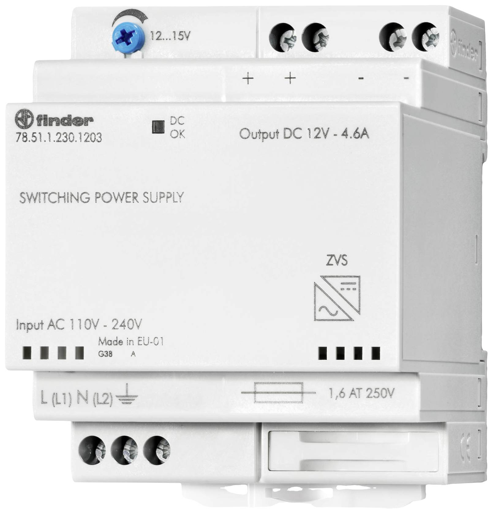 Finder 78.51.1.230.1203 Hutschienen-Netzteil (DIN-Rail) 12 V/DC 4.6 A 50 W Inhalt 1 St.