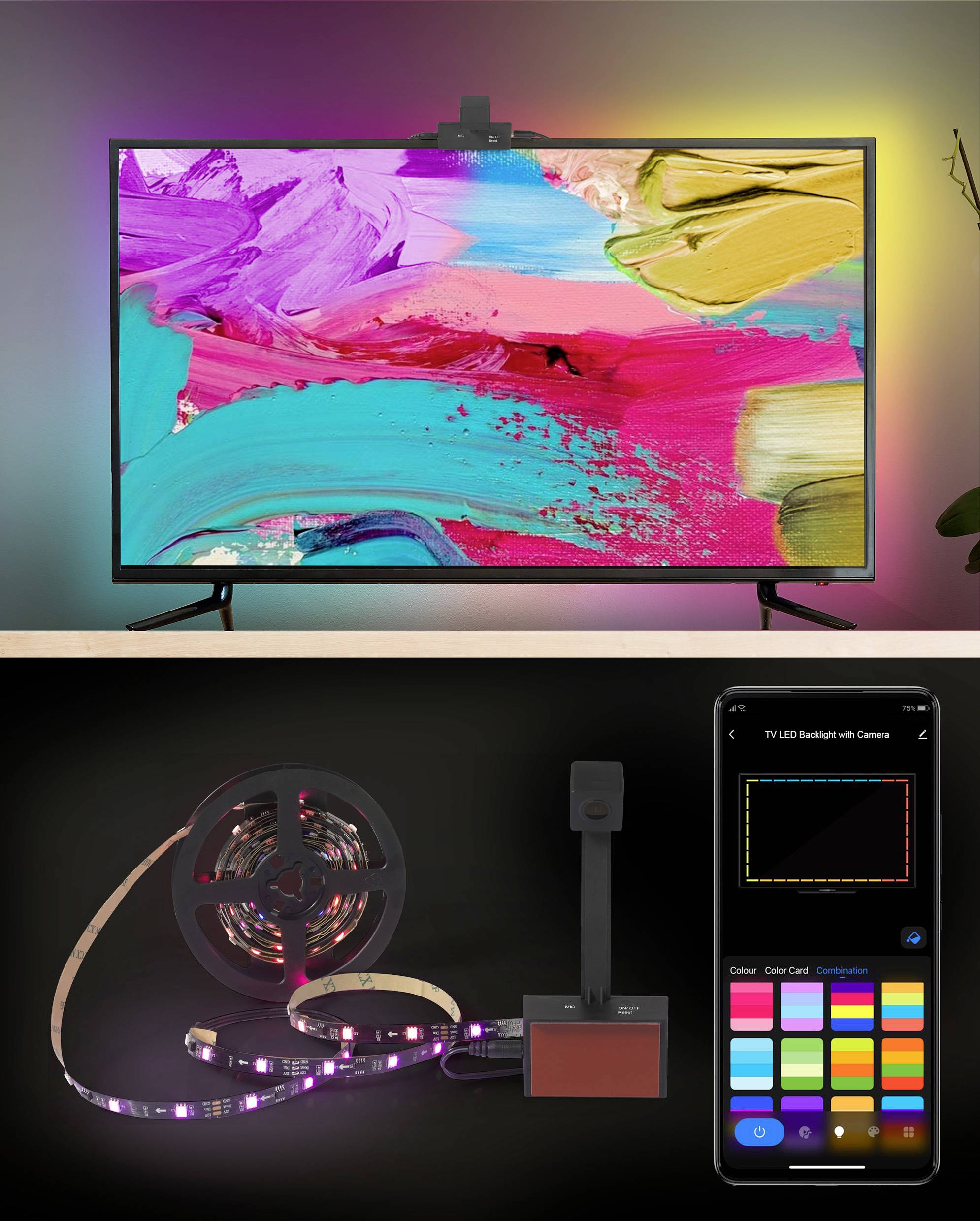TV01RGB LED-Lichtleisten-Komplettset mit USB-Anschluss 230V 5.29m RGB 1St.