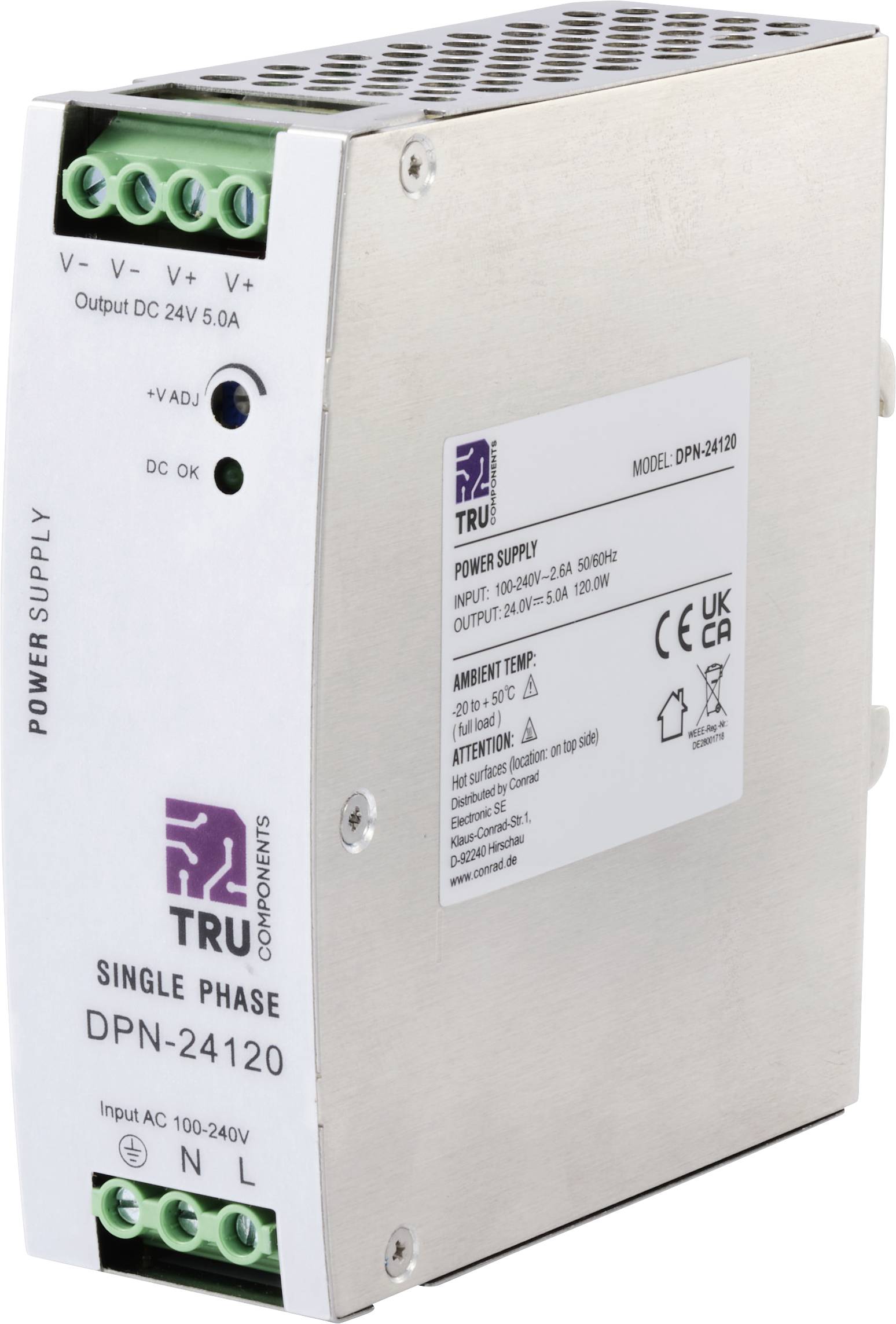 TRU COMPONENTS TC-10580792 Hutschienen-Netzteil (DIN-Rail) 24 V/DC 5A 120W Anzahl Ausgänge:1 x Inhalt 1St.
