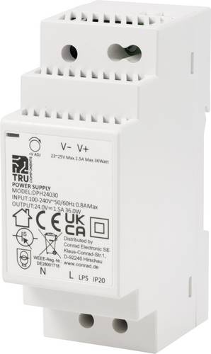 TRU COMPONENTS TC-10580812 Hutschienen-Netzteil (DIN-Rail) 24 V/DC 1.5 A 36 W Anzahl Ausgänge:1 x I