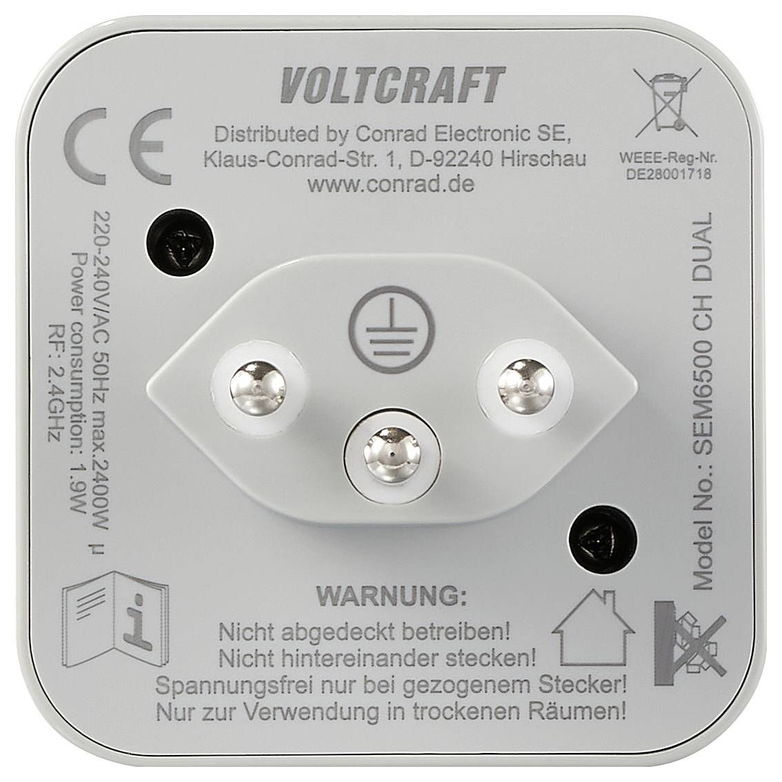 VOLTCRAFT SEM6500 CH DUAL Energiekosten-Messgerät inkl. Funksteckdose, Datenexport, Datenloggerfunktion, Kostenprognose, TRMS