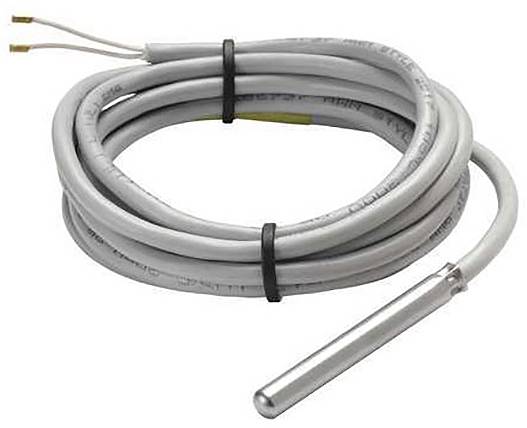 Ein graues Kabel mit Metallsonde, typischerweise für Temperaturmessungen verwendet.