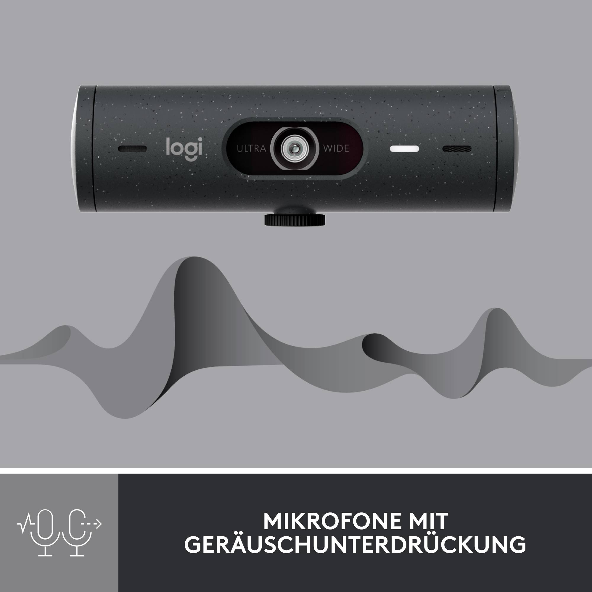 Logitech Brio 500 Full HD-Webcam Klemm-Halterung, Stereo-Mikrofon, Integrierte Abdeckblende