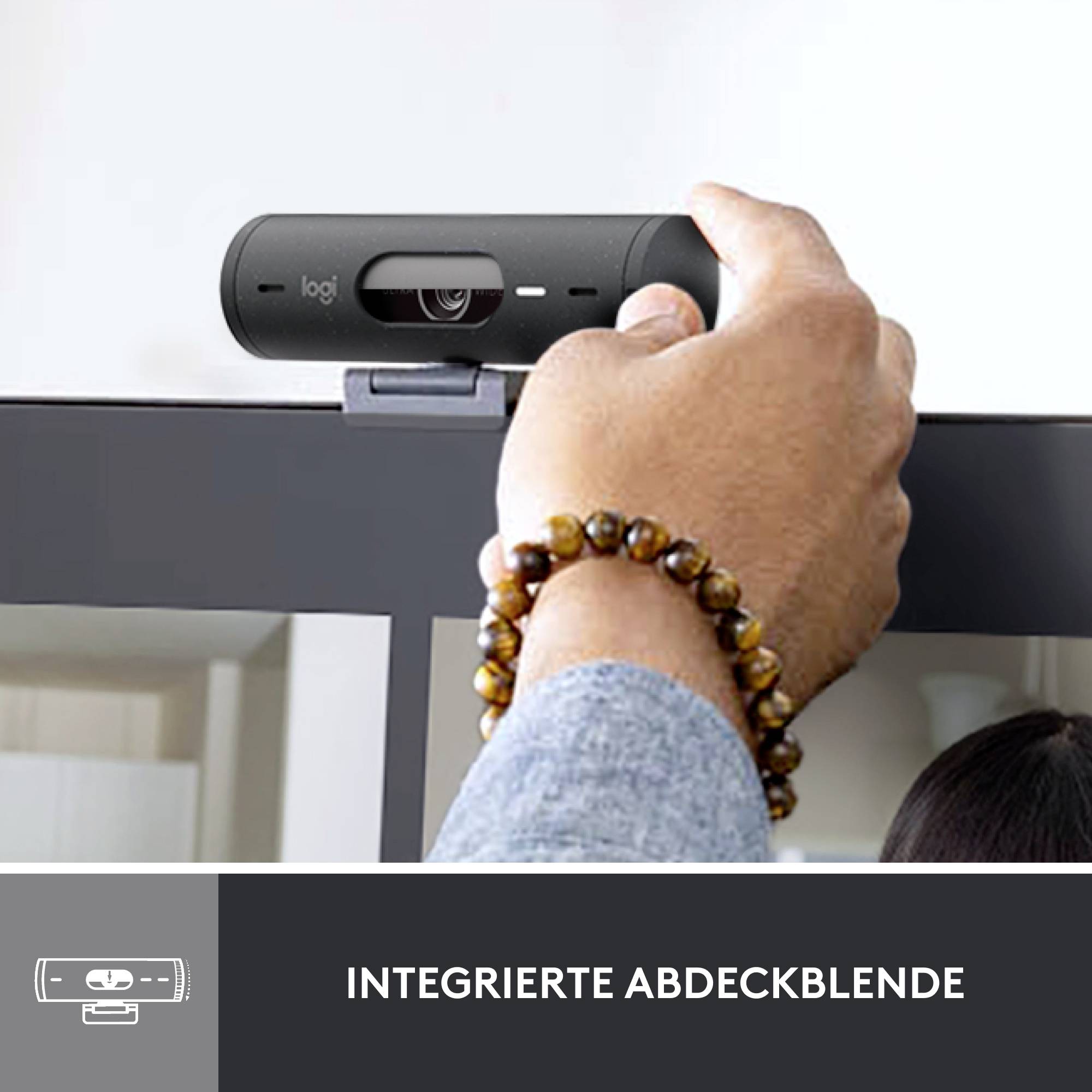 Logitech Brio 500 Full HD-Webcam Klemm-Halterung, Stereo-Mikrofon, Integrierte Abdeckblende