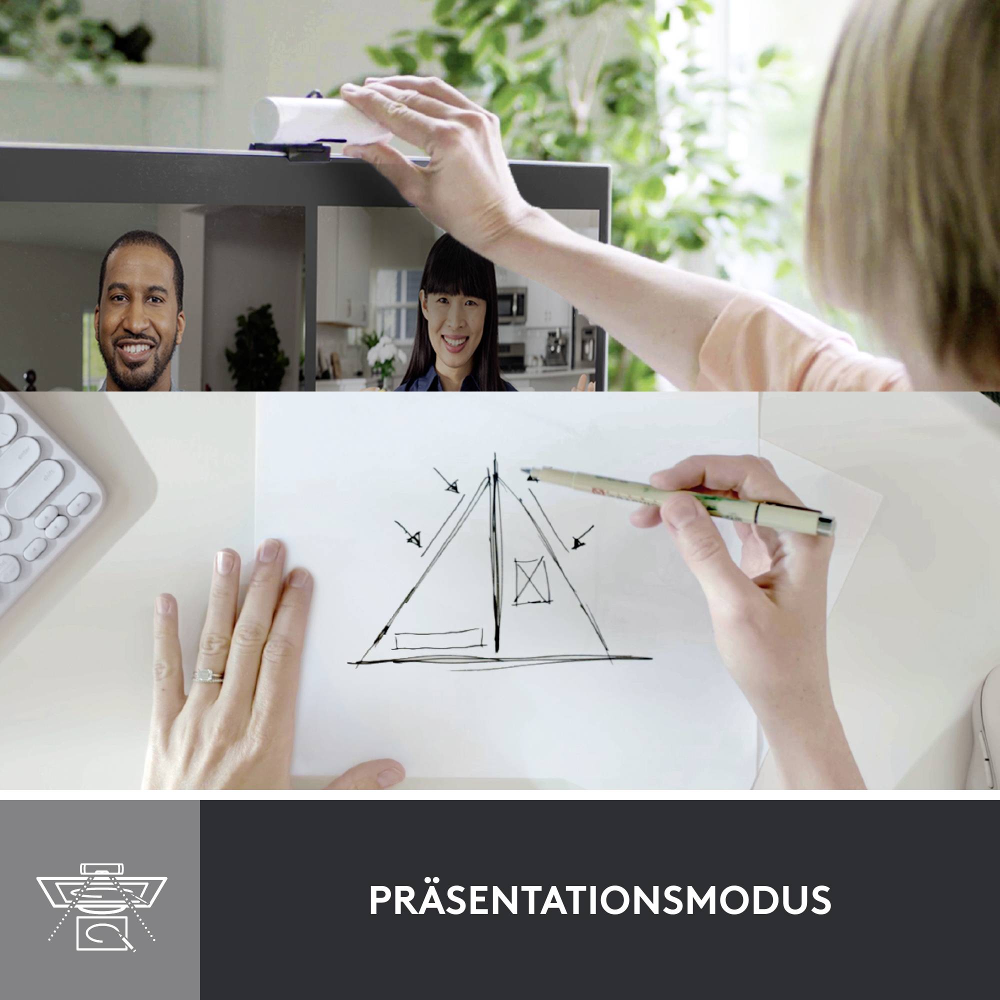 Logitech Brio 500 Full HD-Webcam Klemm-Halterung, Stereo-Mikrofon, Integrierte Abdeckblende