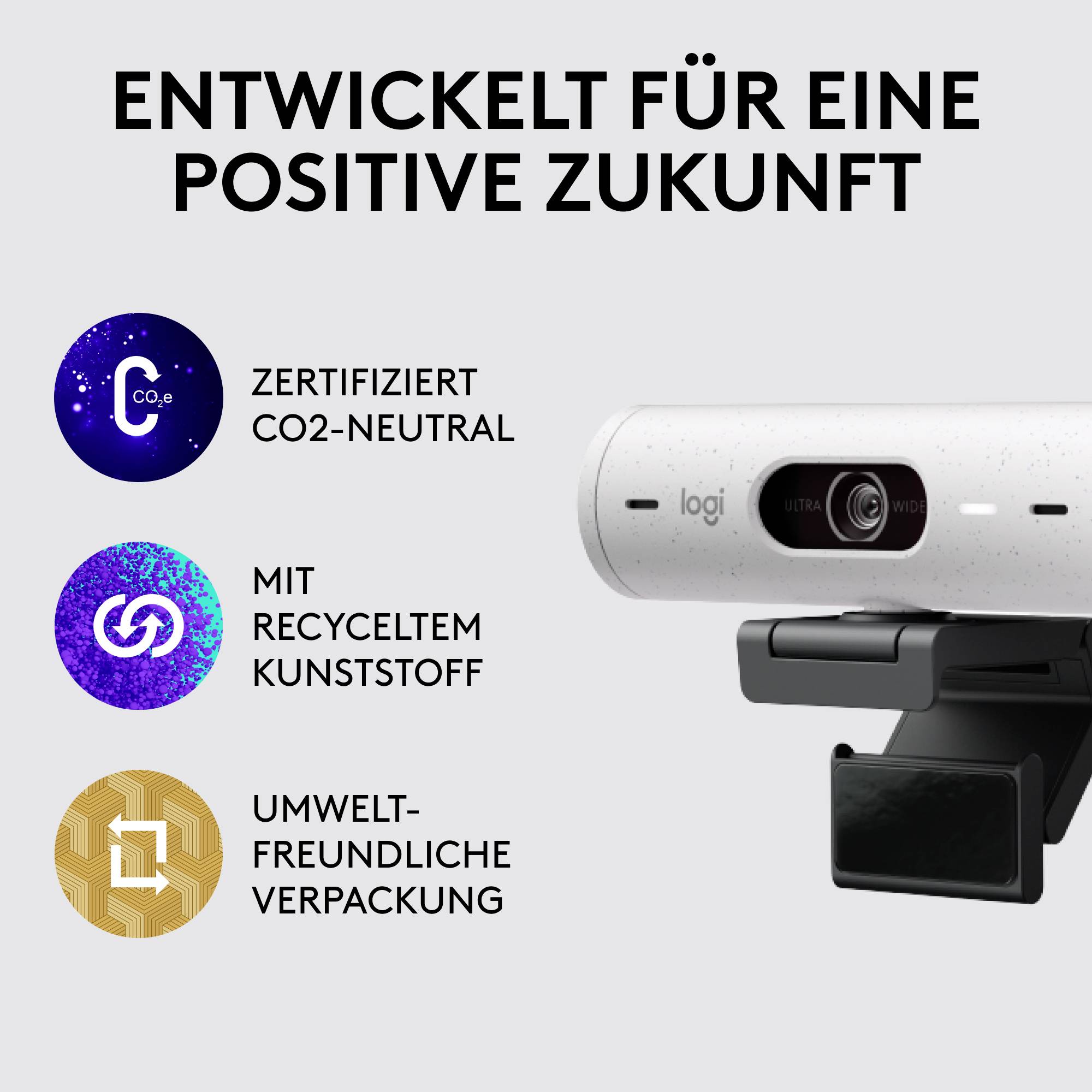 Logitech Brio 500 Full HD-Webcam Klemm-Halterung, Stereo-Mikrofon, Integrierte Abdeckblende