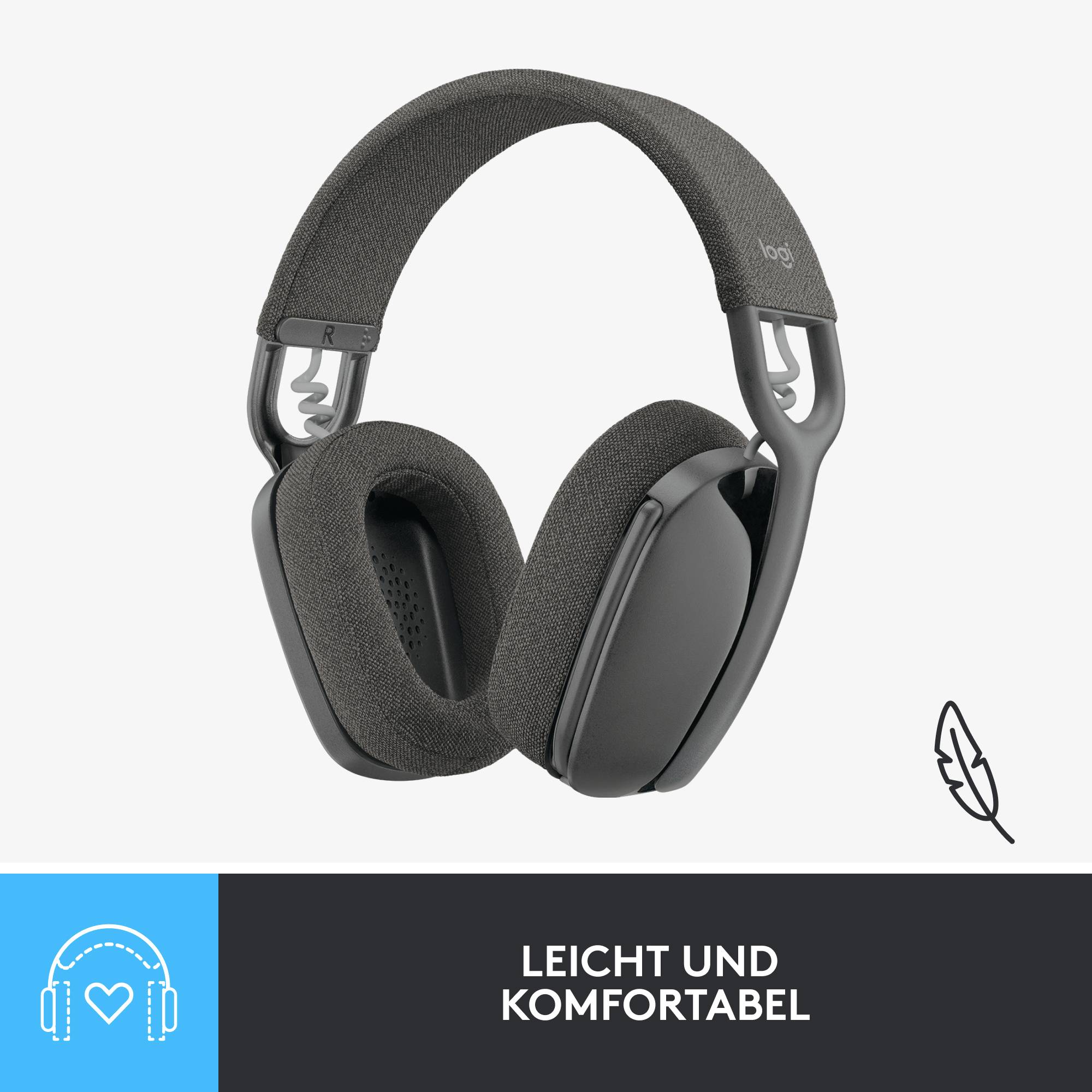 Leichte, komfortable Kopfhörer mit gepolstertem Bügel und Ohrmuscheln. Ideal für längeres Tragen.