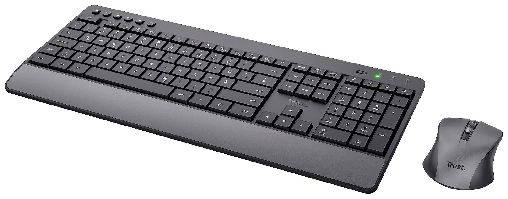 Trust Trezo Comfort Eco Funk Tastatur, Maus-Set Spritzwassergeschützt Deutsch, QWERTZ Schwarz