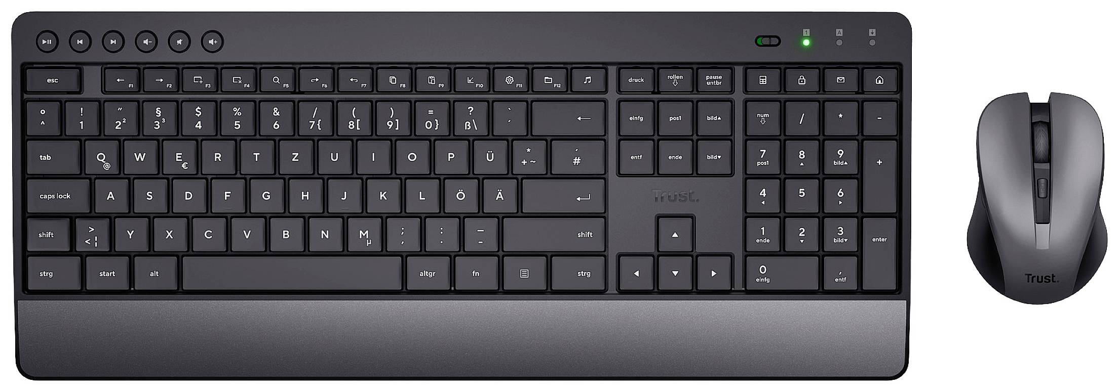 Trust Trezo Comfort Eco Funk Tastatur, Maus-Set Spritzwassergeschützt Deutsch, QWERTZ Schwarz