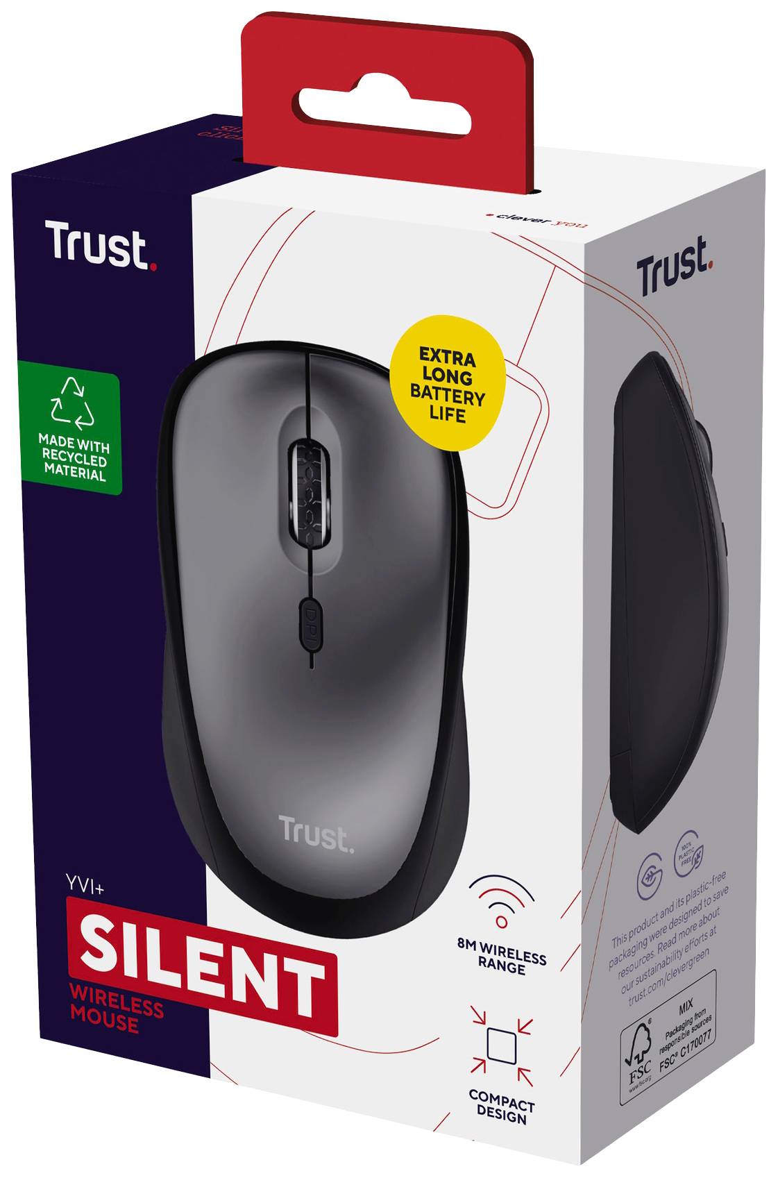 Trust YVI+ Eco Maus Funk Optisch Schwarz 4 Tasten 800 dpi, 1600 dpi