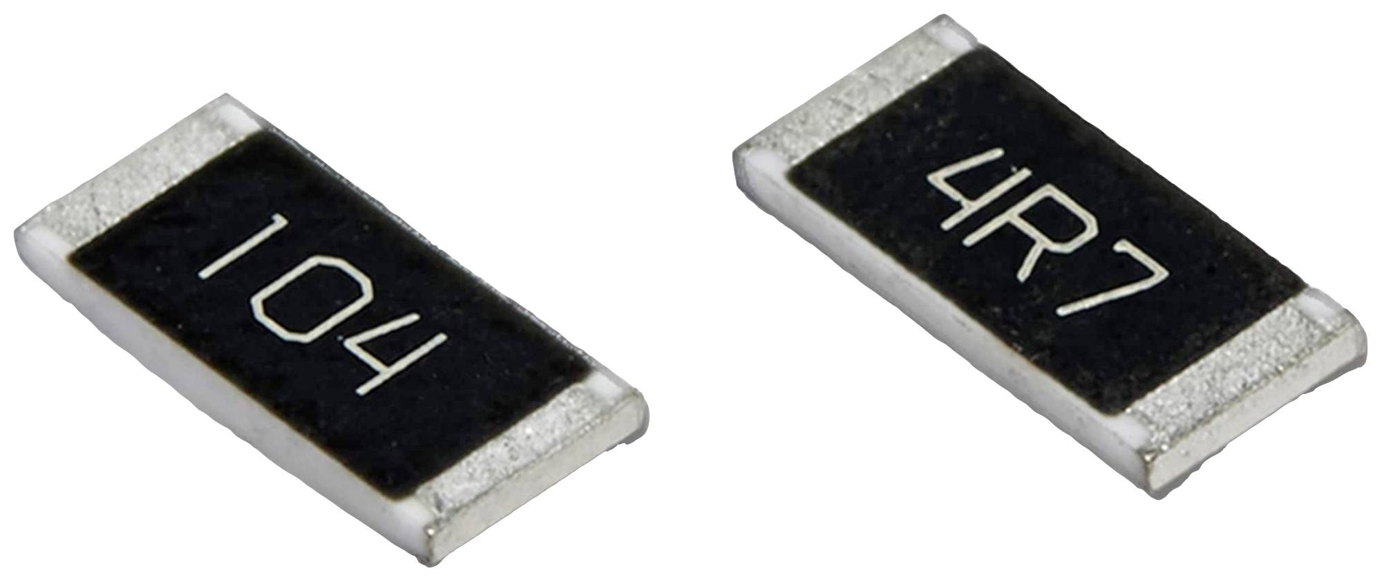 Zwei SMD-Widerstände, einer mit der Aufschrift '104', der andere '4R7', auf weißem Hintergrund. Sie sind klein und rechteckig.