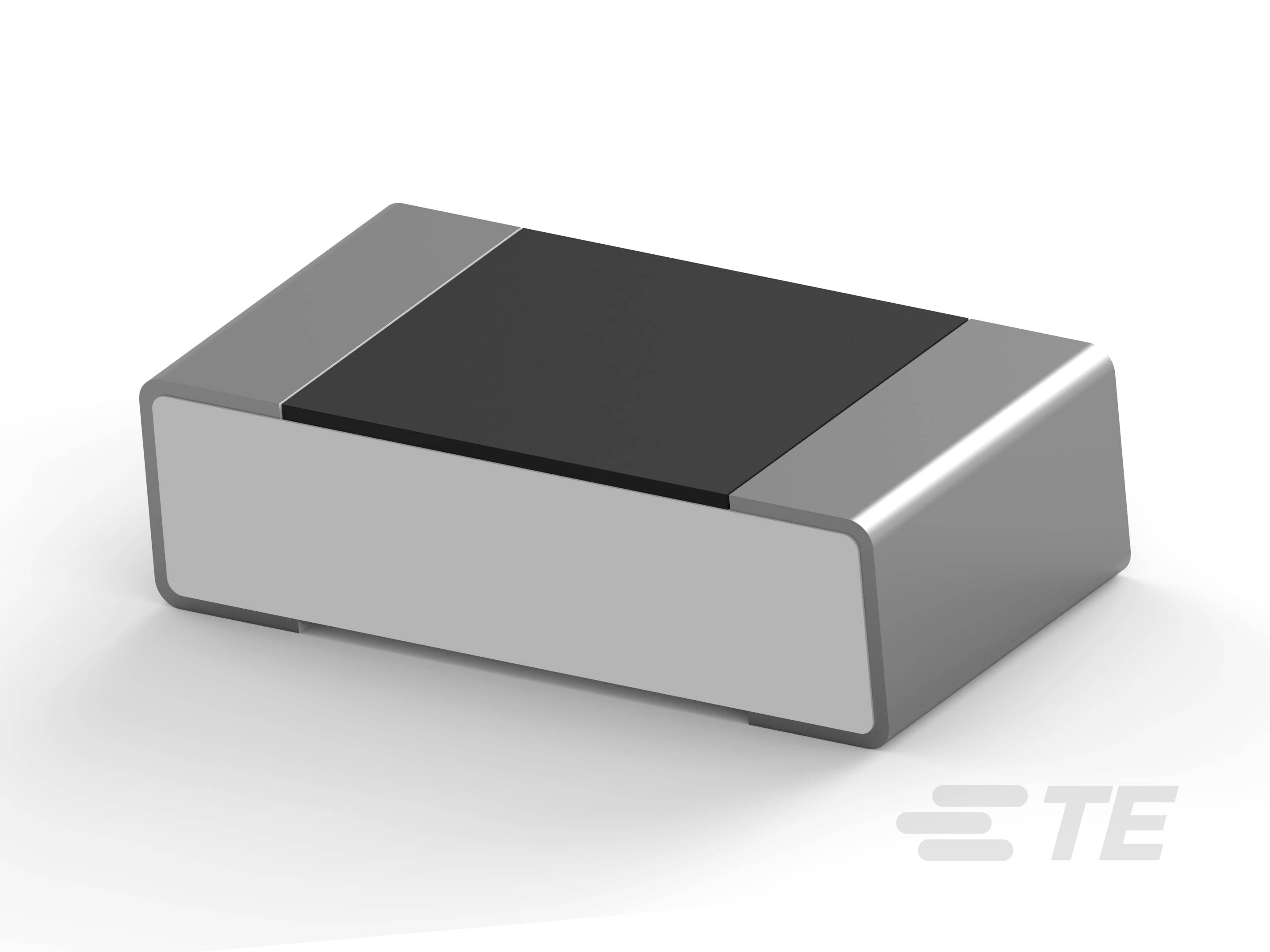 Rechteckiger, silberner Chip mit schwarzem Oberteil, Darstellung eines elektronischen Bauteils. Markenlogo in der rechten unteren Ecke.