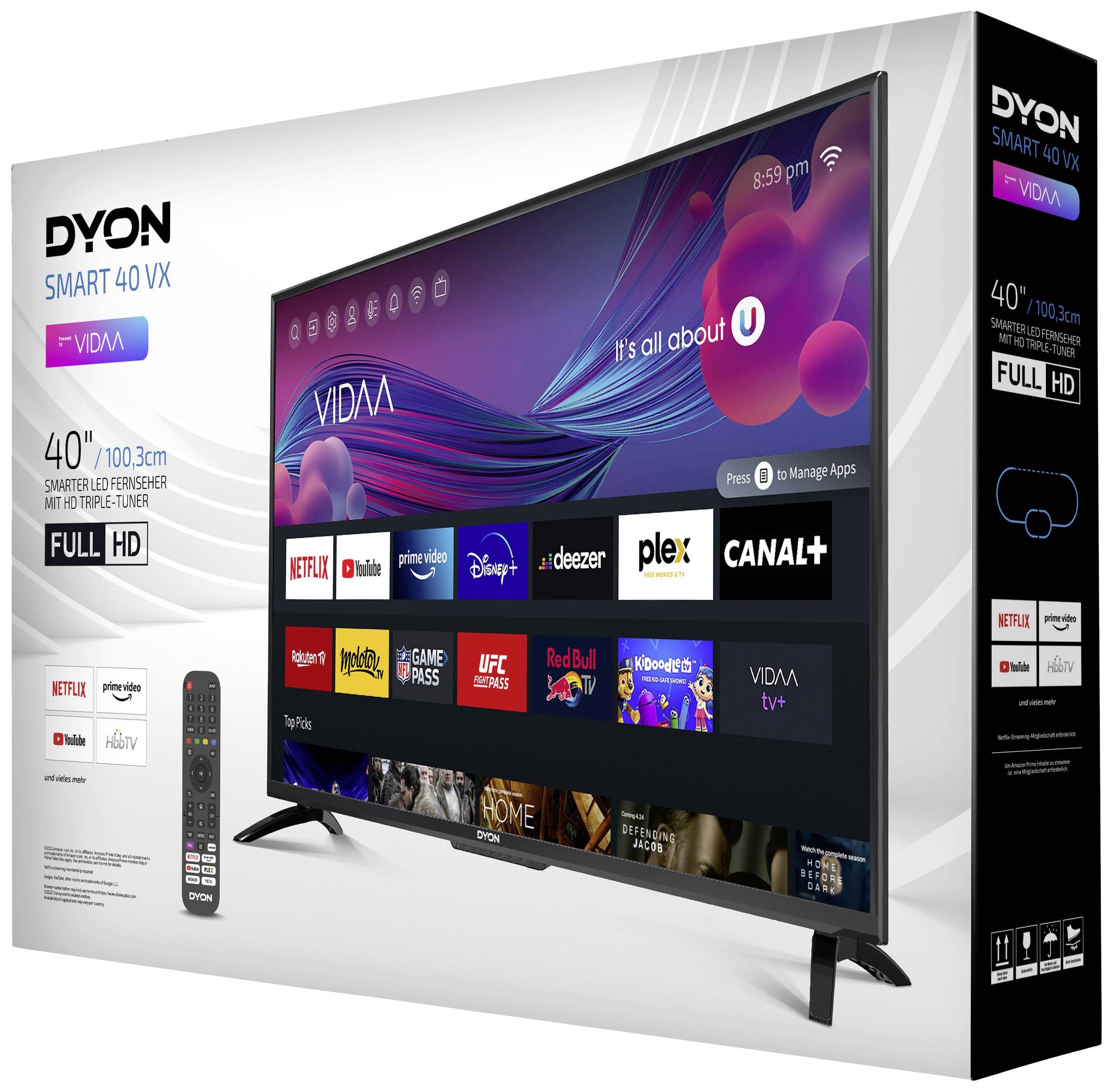 Dyon SMART 40 VX LED-TV 100 cm 40 Zoll EEK G (A - G) DVB-T2, DVB-C, DVB-S2, Full HD, Smart TV, WLAN, CI+ Schwarz
