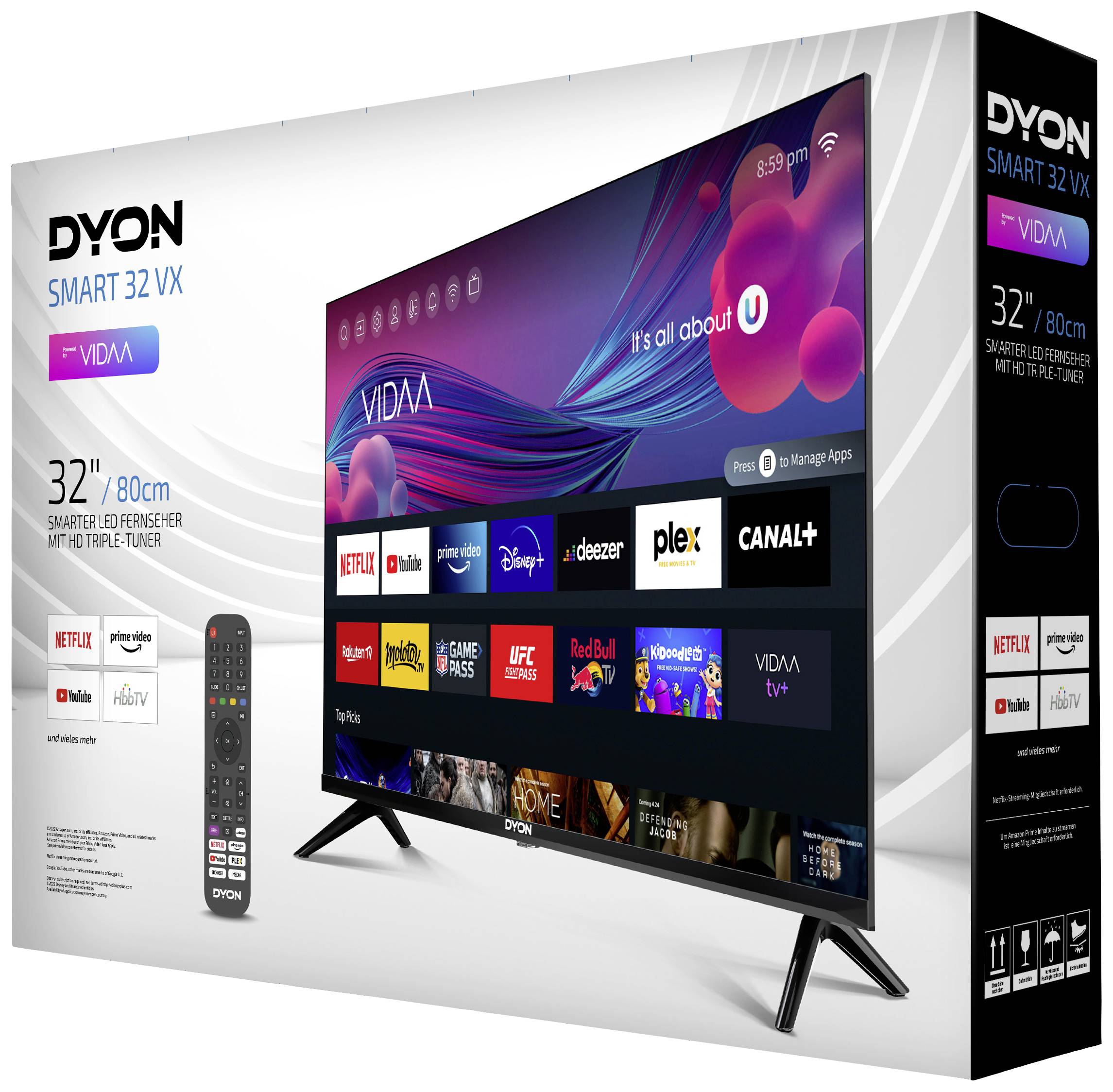 Dyon SMART 32 VX LED-TV 80cm 32 Zoll EEK F (A - G) DVB-T2, DVB-C, DVB-S2, HD ready, Smart TV, WLAN, CI+ Schwarz