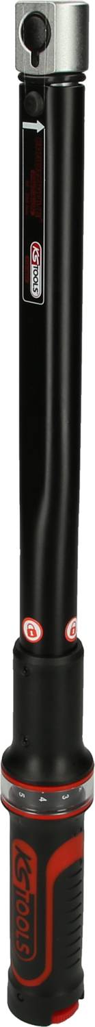 Drehmomentschlüssel mit schwarzem Griff und rotem Detail, geeignet für präzises Anziehen von Schrauben.