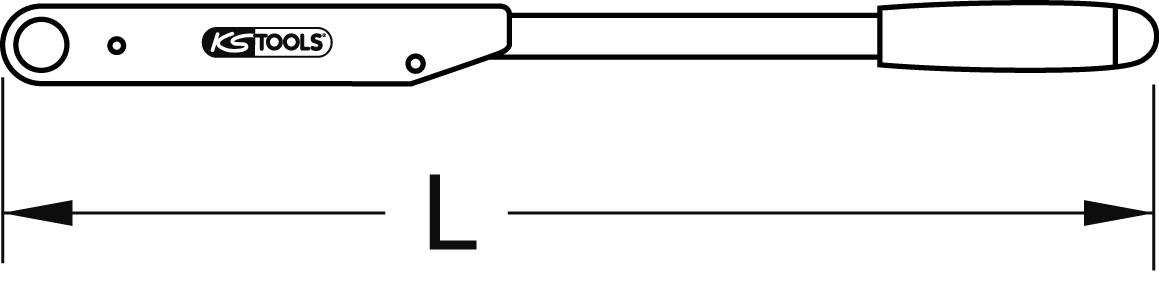 'Illustration eines Hebelwerkzeugs mit der Marke 'KS Tools'. Länge 'L' angegeben. Werkzeug mit Griff und Kopf.'