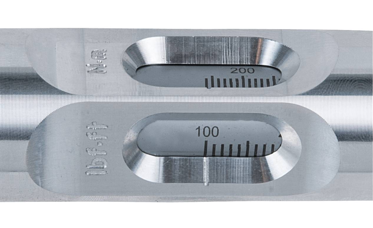 Messgerät mit zwei Fenstern und Skalen, die Werte von 0 bis 200 und 0 bis 100 anzeigen; genutzt zur genauen Gewichtsmessung.