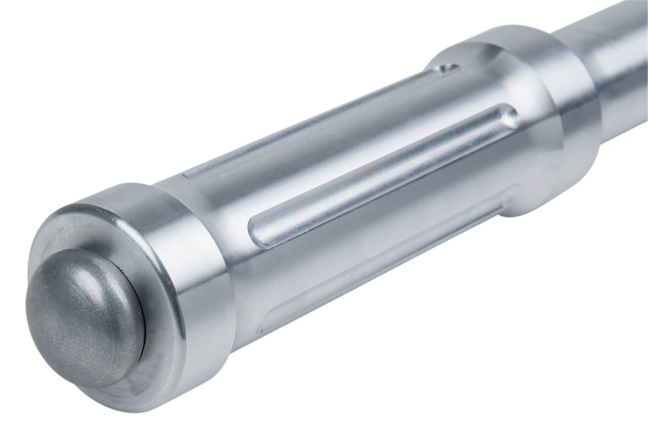 Metallischer, zylindrischer Stab mit mechanischen Rillen und einem abgerundeten Ende.